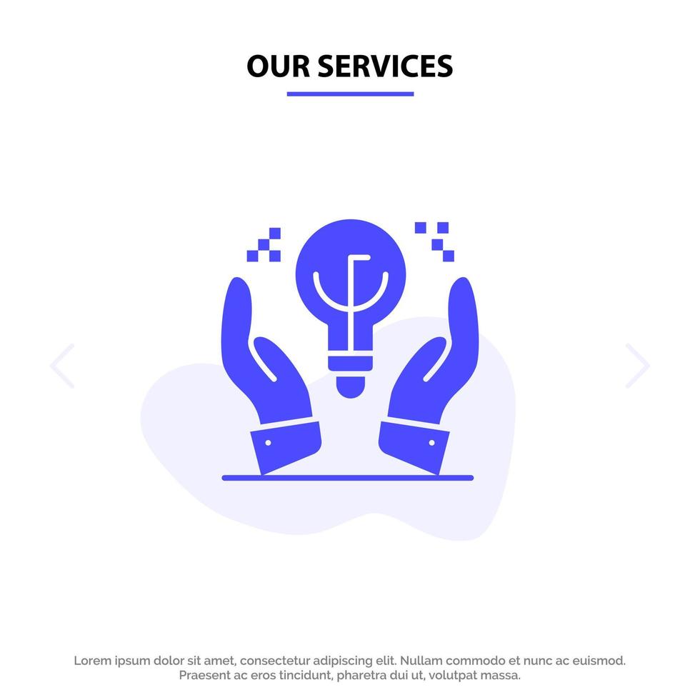 nos services idées protégées idée d'entreprise icône de glyphe solide à la main modèle de carte web vecteur