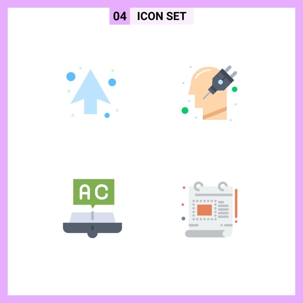 4 icônes plates universelles définies pour les applications web et mobiles flèche livre direction esprit apprentissage éléments de conception vectoriels modifiables vecteur