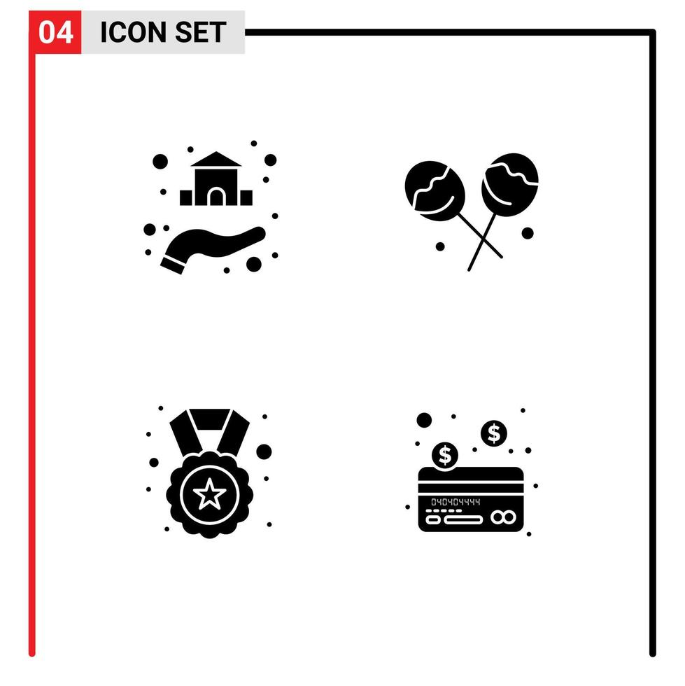 pack de 4 signes et symboles de glyphes solides modernes pour les supports d'impression Web tels que la carte de sucette de cœur d'étoile de domaine éléments de conception vectoriels modifiables vecteur