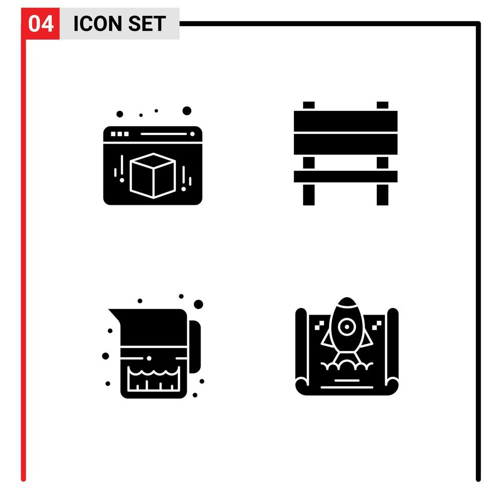 ensemble moderne de 4 pictogrammes de glyphes solides de banc de lait en boîte réalisation intérieure éléments de conception vectoriels modifiables vecteur