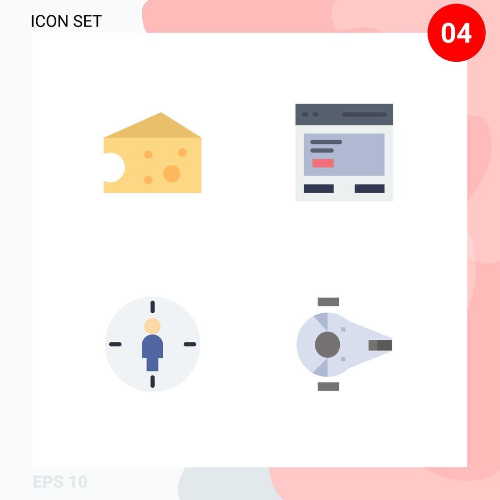 ensemble de 4 icônes vectorielles plates sur la grille pour le petit-déjeuner interface d'action masculine cible éléments de conception vectoriels modifiables vecteur