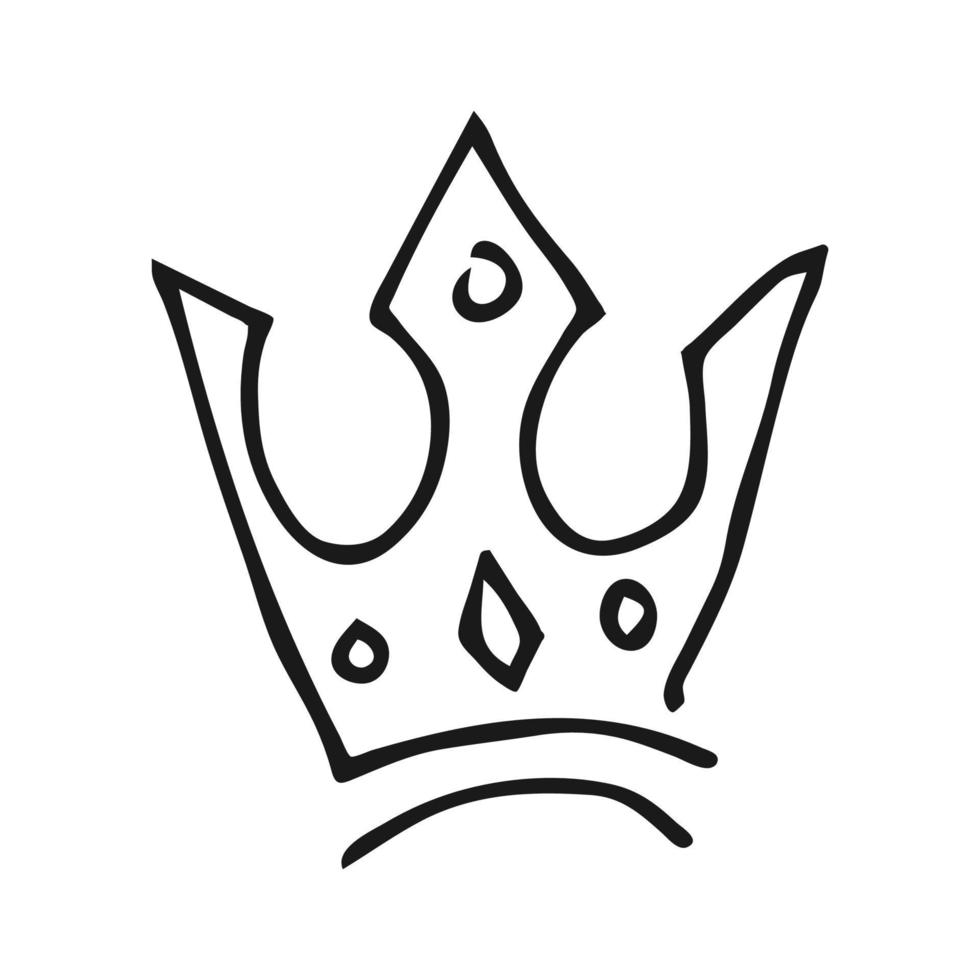 couronne dessinée à la main. reine de croquis de graffiti simple ou couronne de roi. couronnement royal impérial et symbole du monarque. doodle pinceau noir isolé sur fond blanc. illustration vectorielle. vecteur