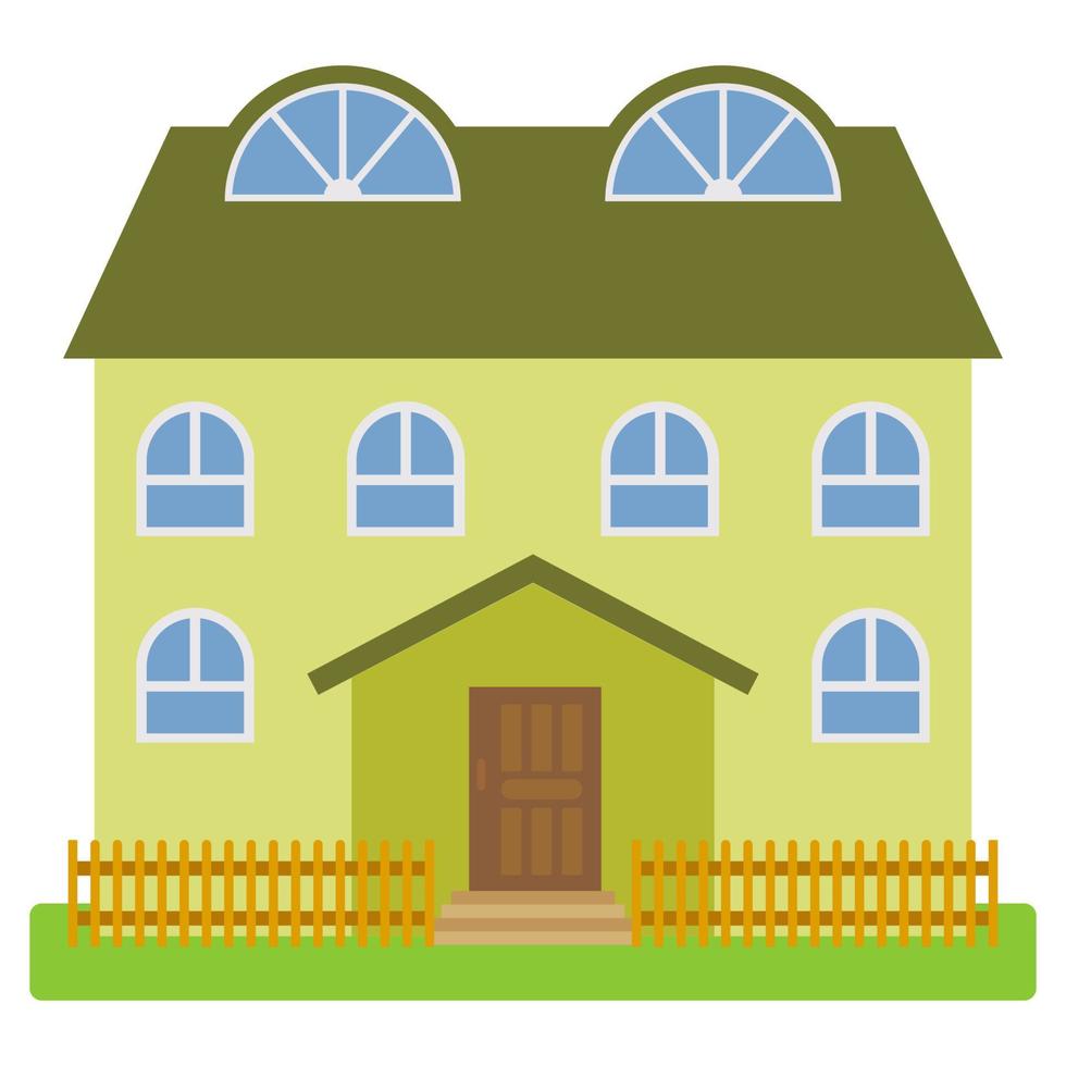 maison privée avec un toit vert et des murs verts sur fond blanc. illustration vectorielle. vecteur