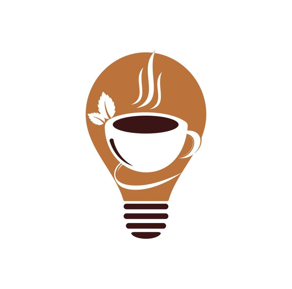 logo de concept de forme d'ampoule de tasse de thé vert à base de plantes, logo de boisson à base de plantes, feuille verte avec logo de tasse, feuille verte avec concept de logo de tasse de thé. boisson nature, logo de boisson santé. vecteur