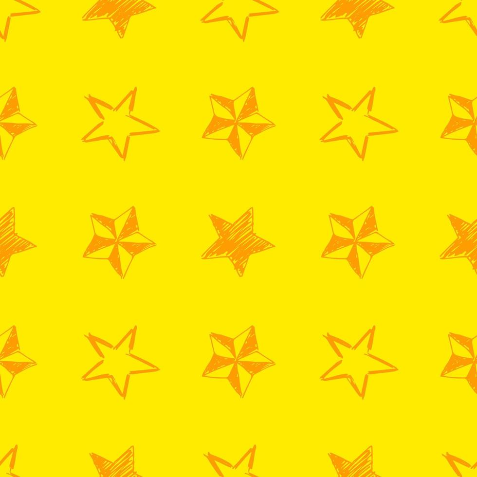 fond transparent d'étoiles de doodle. étoiles jaunes dessinées à la main sur fond jaune. illustration vectorielle vecteur