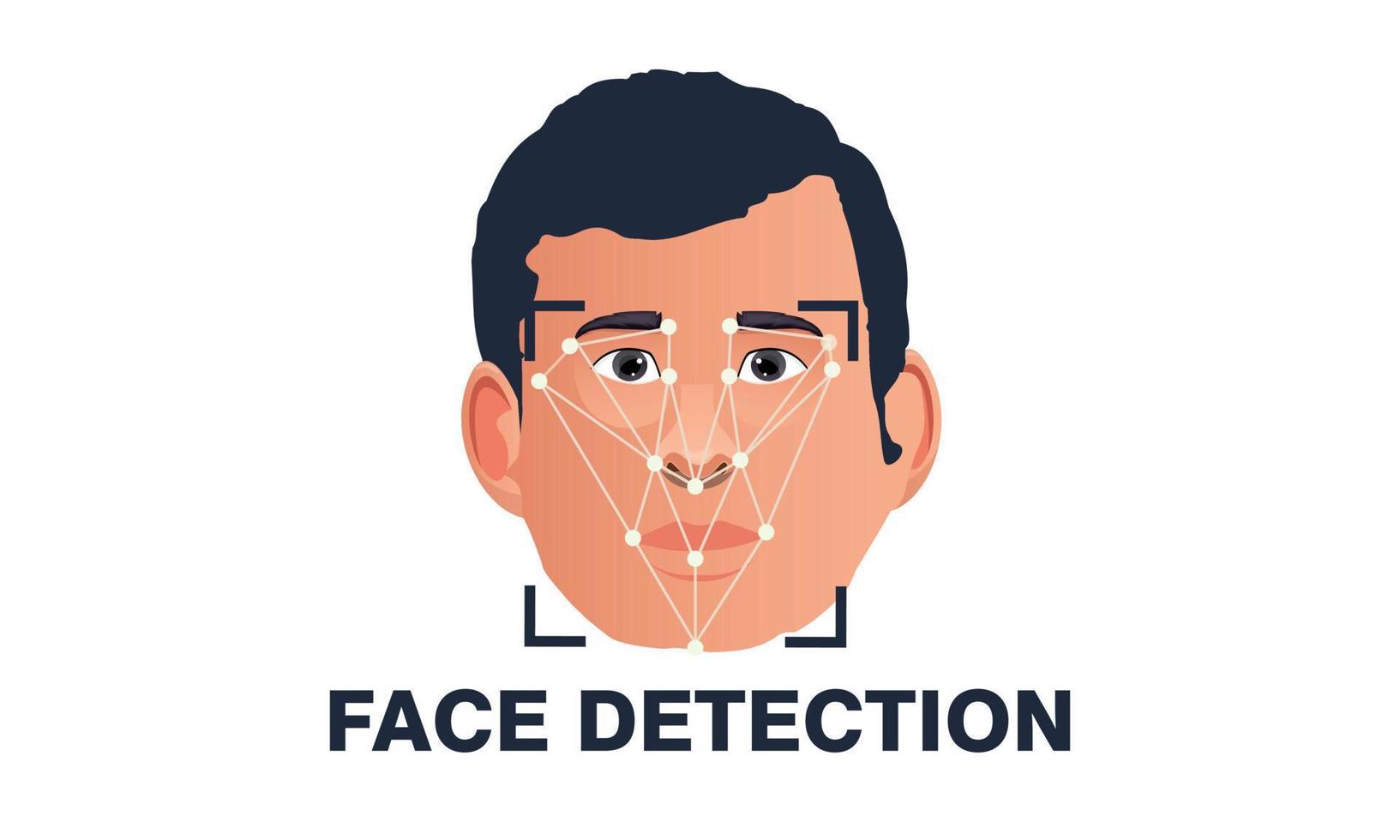icône de reconnaissance et de détection des visages, reconnaissance du système d'identité. vérification et identification du scanner numérique de sécurité. symbole de vecteur d'analyse humaine biométrique. reconnaissance faciale précise.