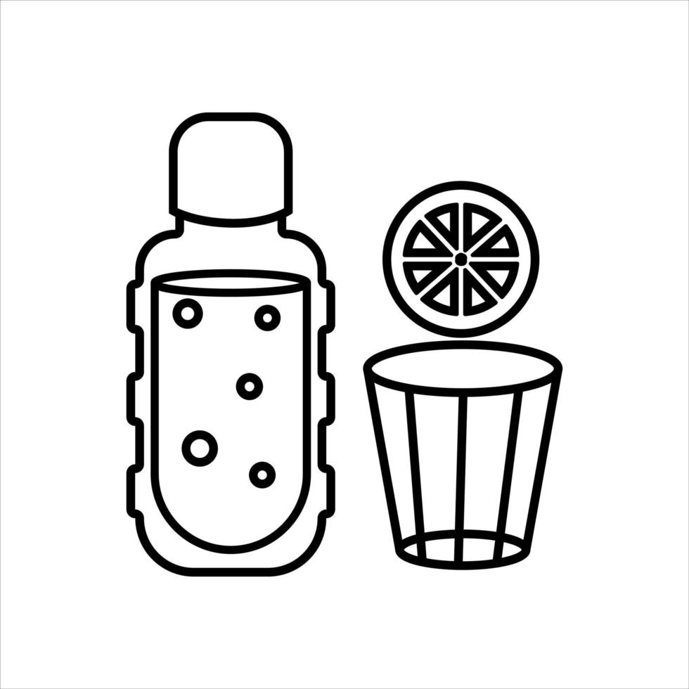 bouteille d'eau et verre au citron dans un style doodle dessiné à la main. le temps de l'eau. illustration vectorielle. vecteur