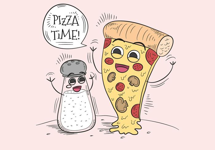 Funny Pizza And Salt Character for Pizza Time vecteur