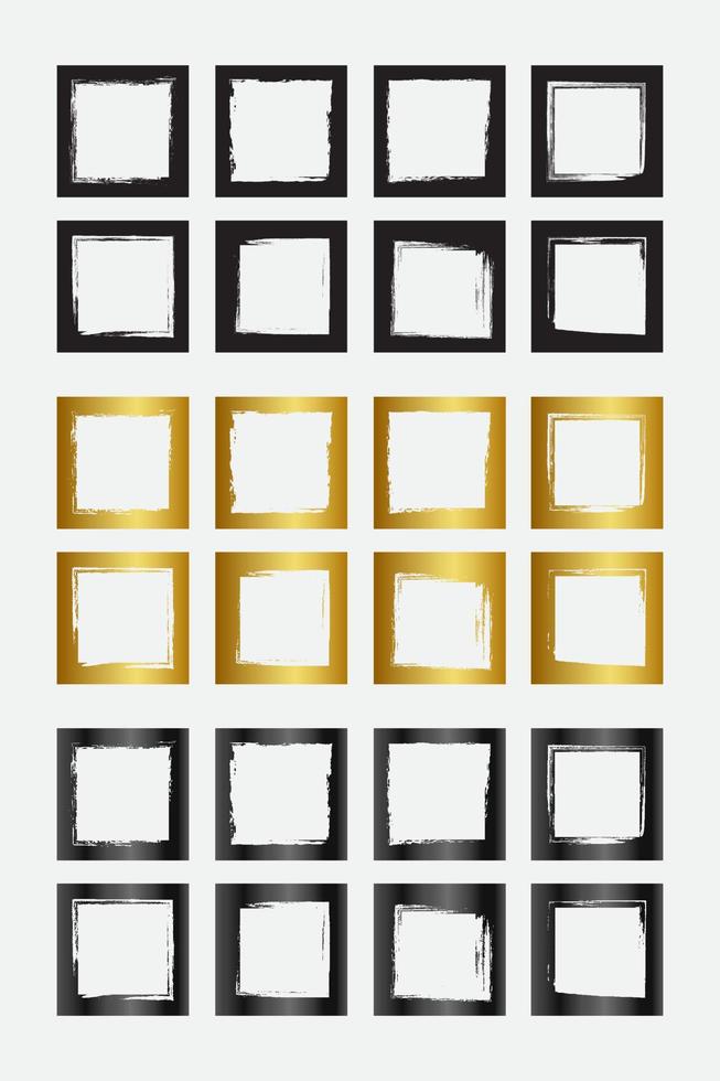 ensemble de cadres de bordure carrée grunge avec or noir et couleur métallique vecteur