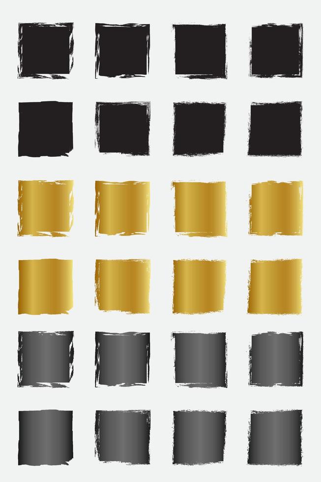 ensemble de cadres de bordure carrée grunge avec or noir et couleur métallique vecteur