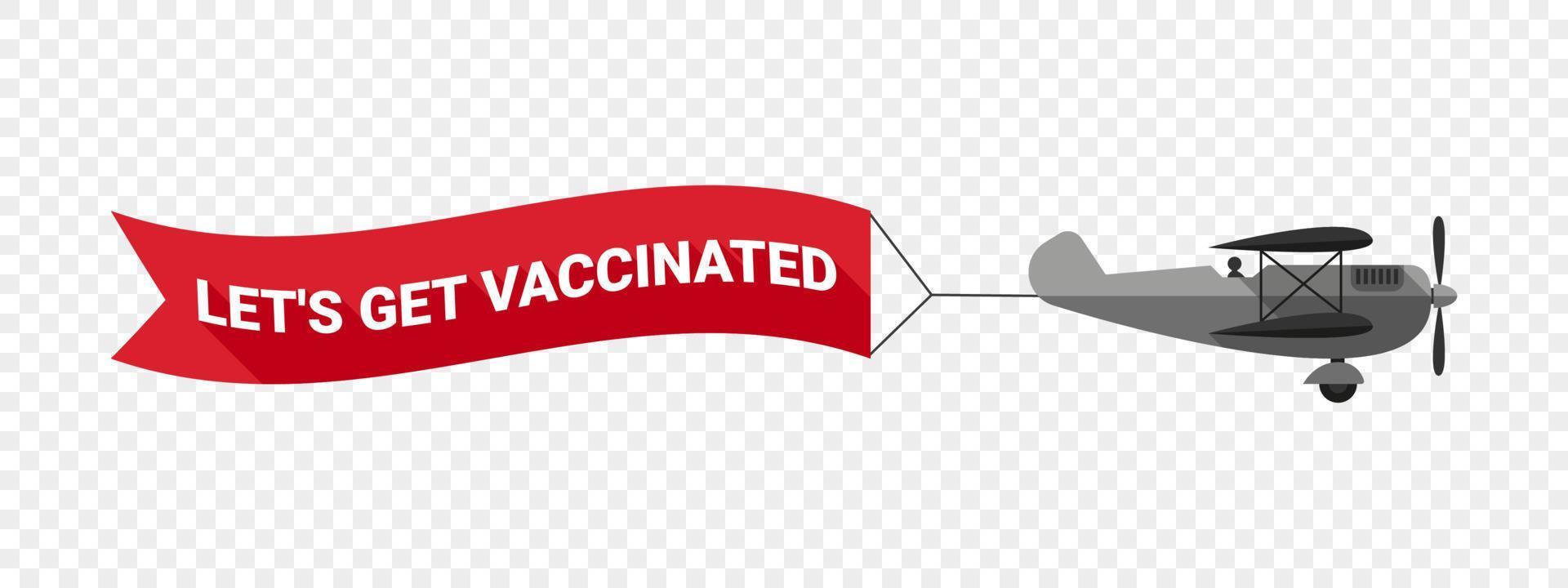 notion de vaccination. avion vintage avec bannière. une inscription appelant aux vaccinés. illustration vectorielle vecteur