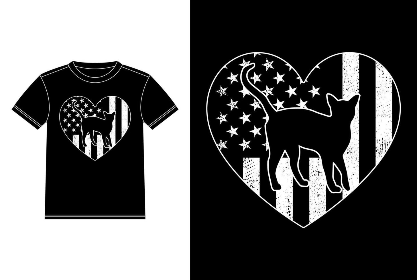 chat abyssin avec drapeau américain en forme d'amour modèle de conception de t-shirt vintage, chat abyssin à bord, vecteur d'autocollant de fenêtre de voiture pour les amoureux des chats, conception de vêtements noir sur blanc