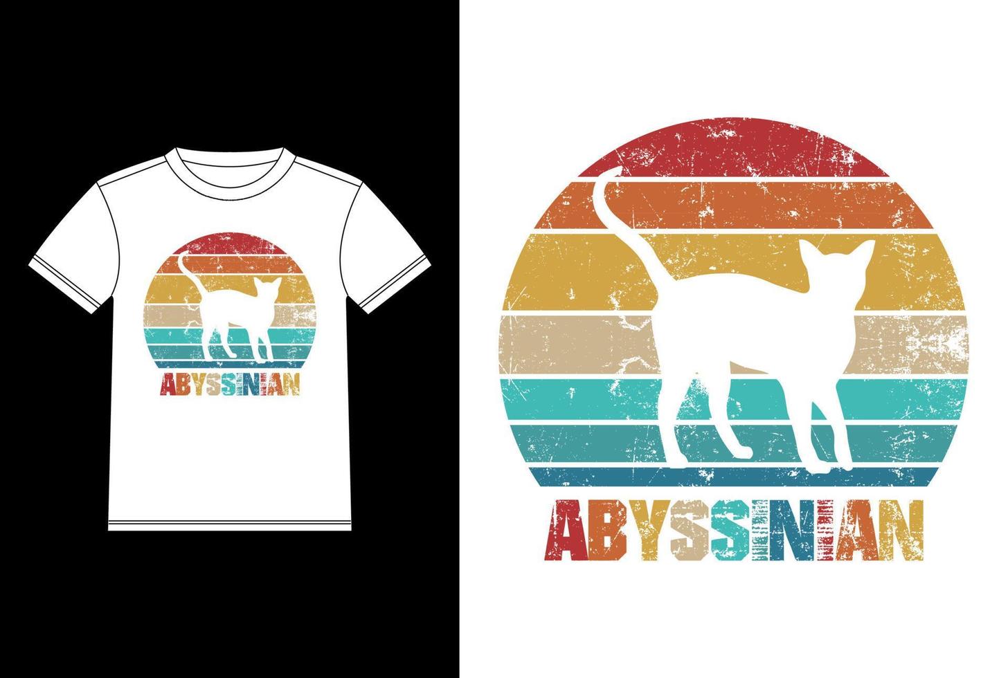 modèle de conception de t-shirt coucher de soleil vintage rétro abyssin, abyssin à bord, autocollant de fenêtre de voiture, pod, couverture, fond blanc isolé, cadeau de silhouette de chat blanc pour amoureux abyssin vecteur