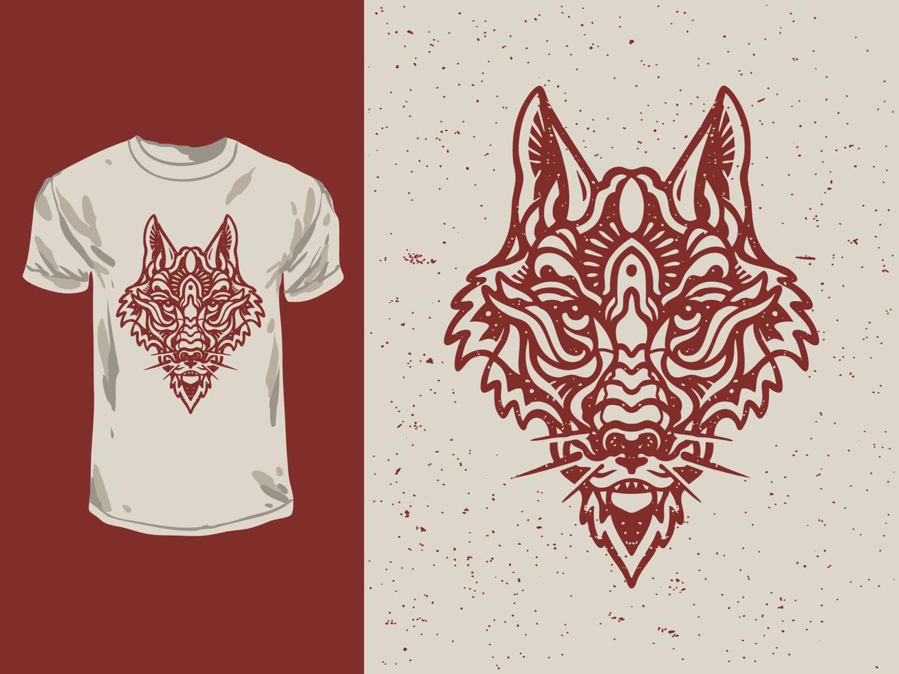 le design de t-shirt mandala vintage renard roux vecteur