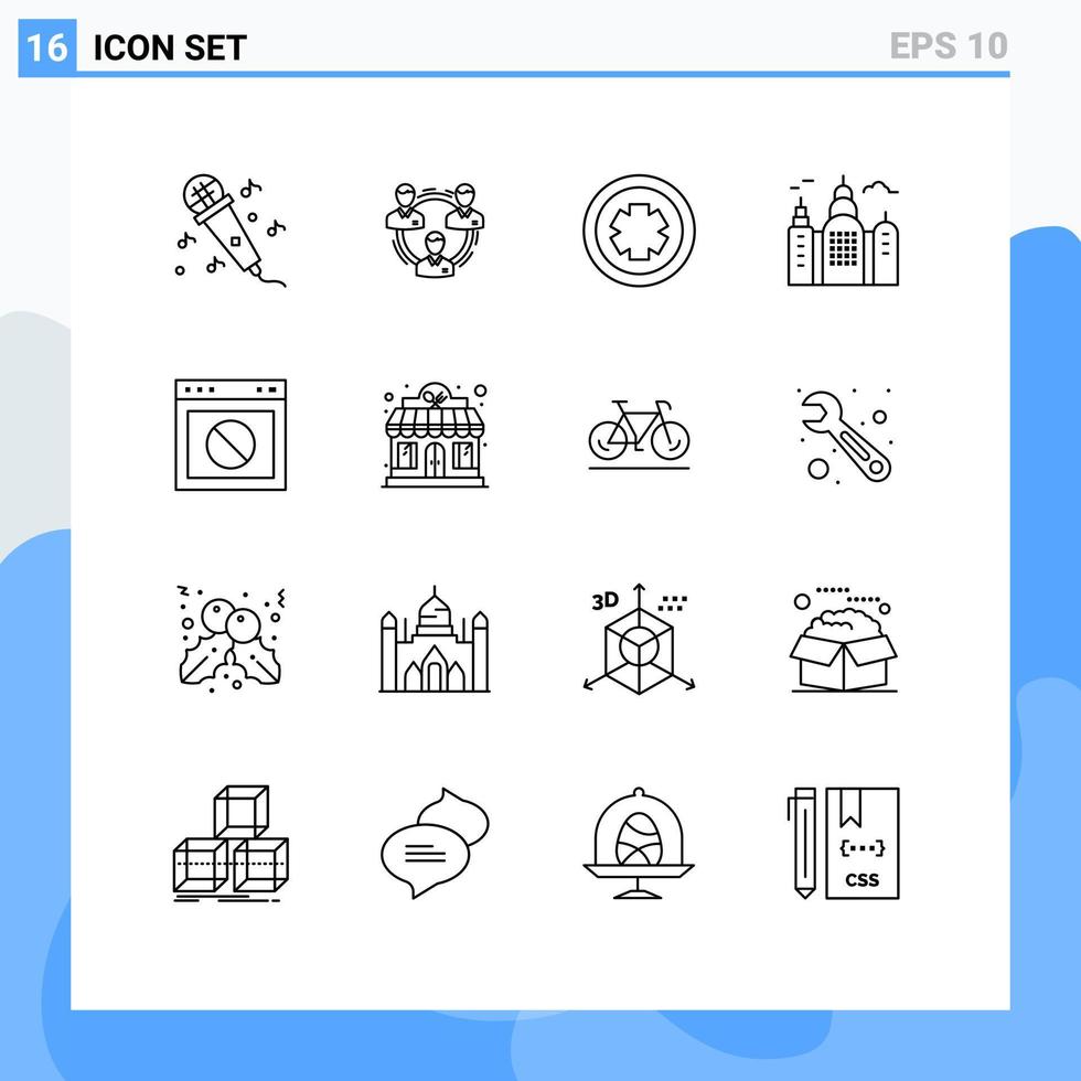 ensemble de 16 symboles d'icônes d'interface utilisateur modernes signes pour app house signe de construction sociale éléments de conception vectoriels modifiables vecteur