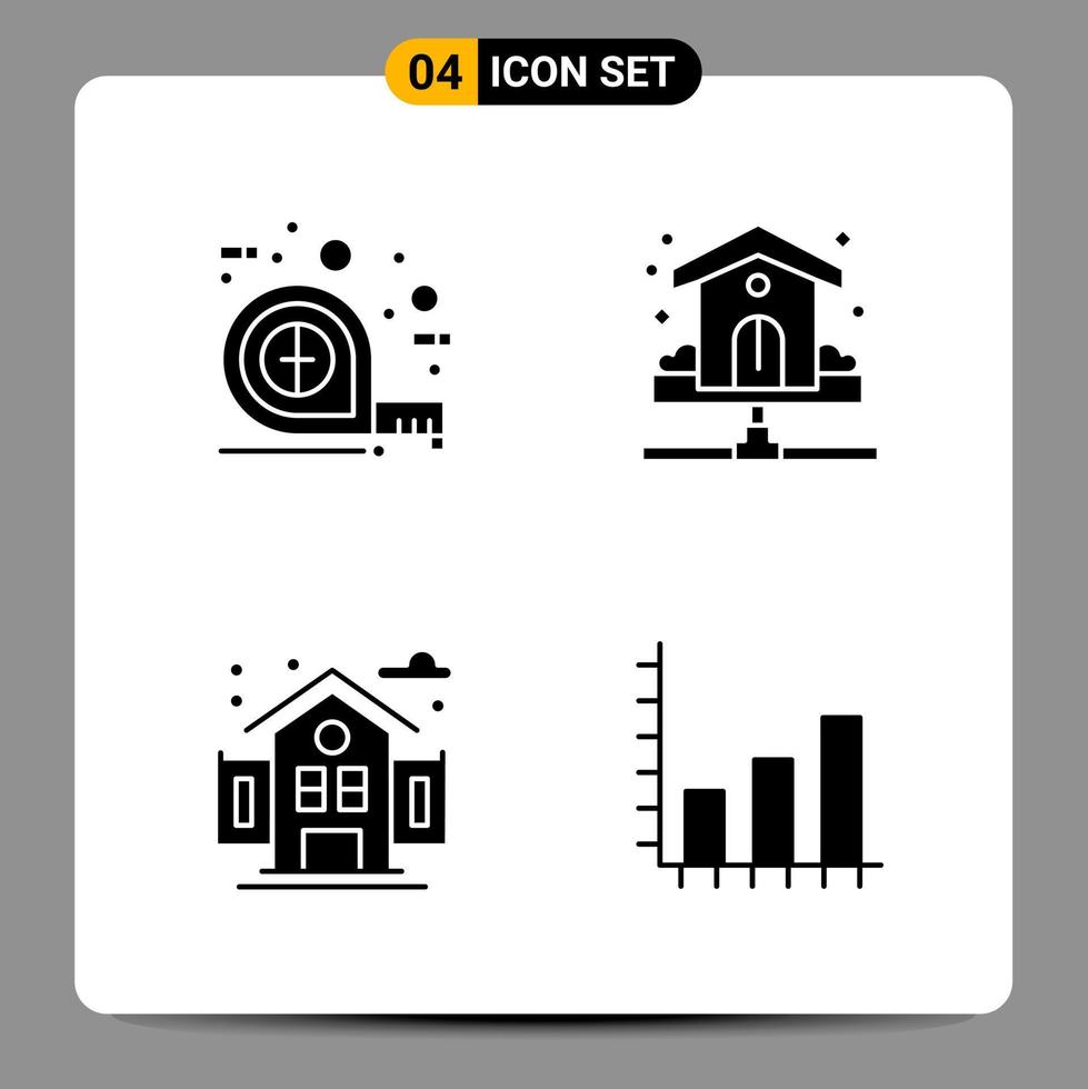 4 signes de symboles de glyphe de pack d'icônes noires pour des conceptions réactives sur fond blanc. 4 icônes définies. vecteur