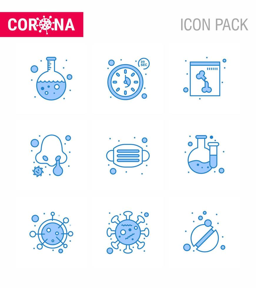 ensemble d'icônes covid19 pour l'infographie 9 pack bleu tel que la maladie d'infection du nez de l'os du visage médical coronavirus viral 2019nov éléments de conception de vecteur de maladie