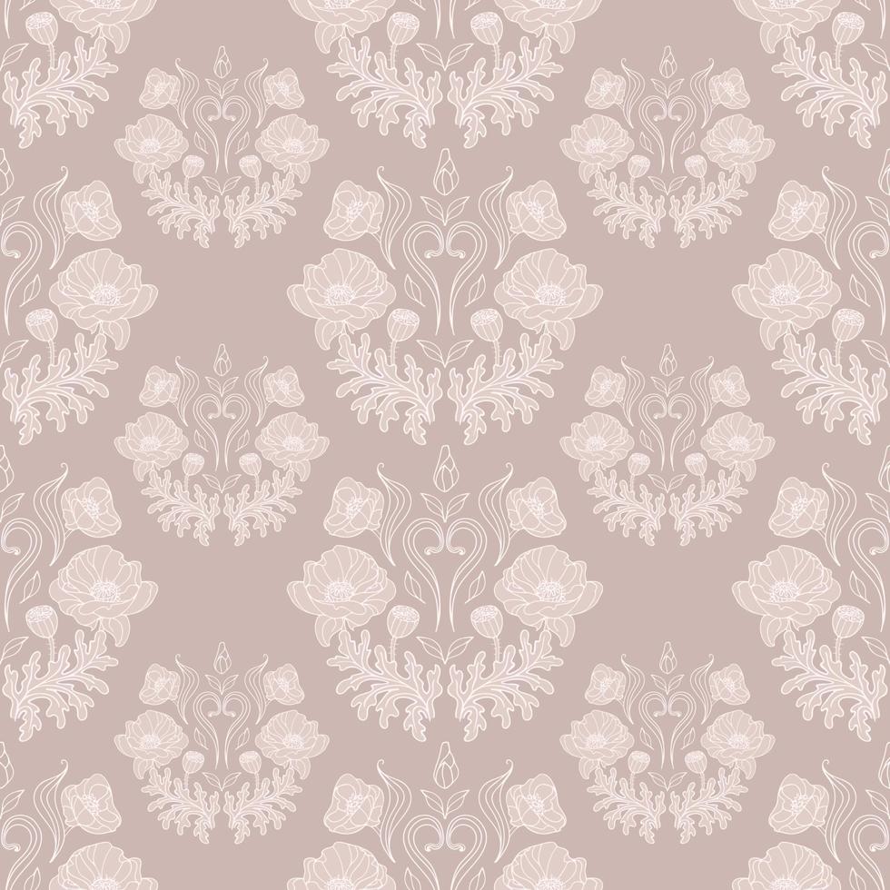 modèle sans couture vintage beaux bouquets de pavot sur fond beige. style rococo. illustration botanique pour papier peint, impression de tissu, emballage vecteur