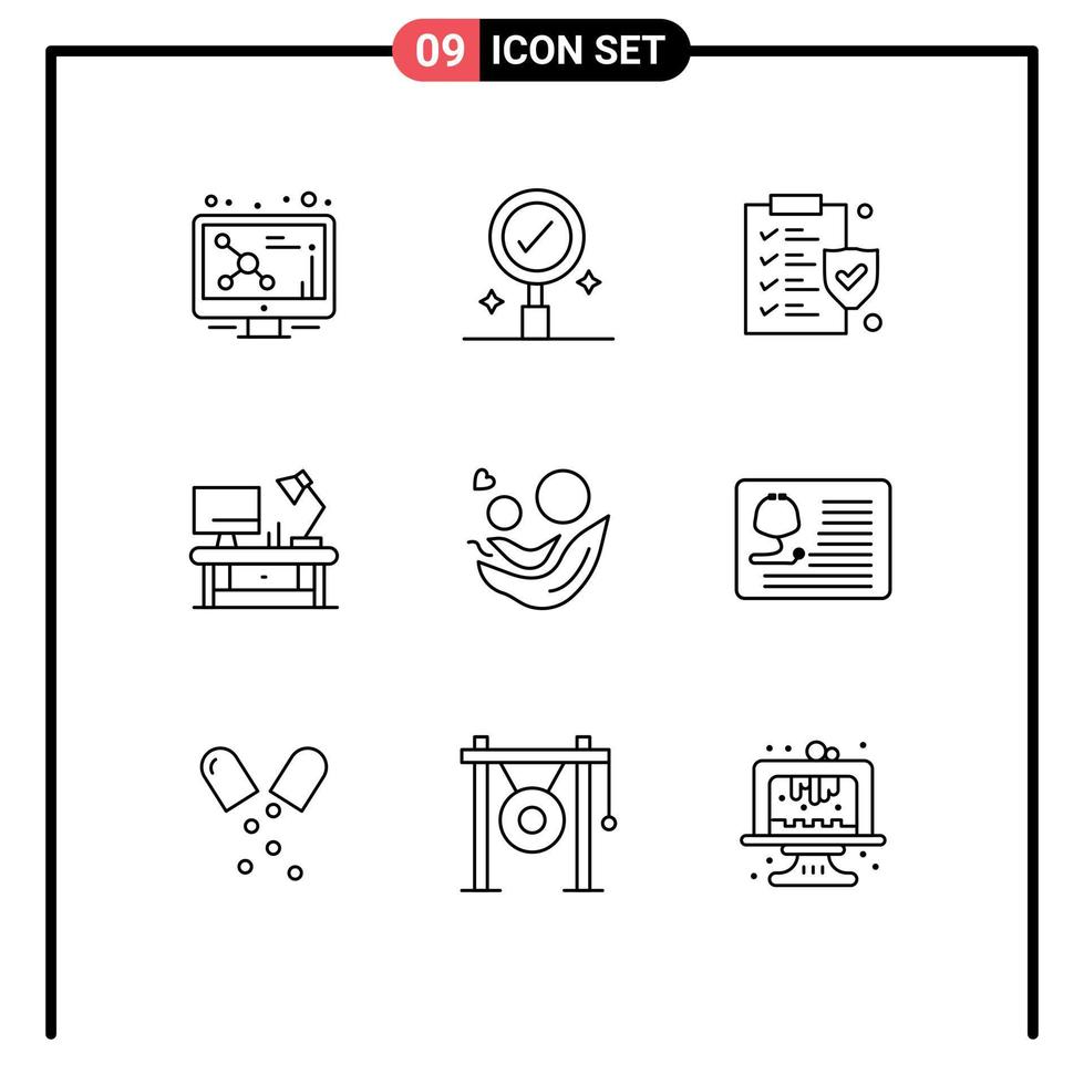 groupe de 9 contours signes et symboles pour jour bébé assurance mère bureau table éléments de conception vectoriels modifiables vecteur
