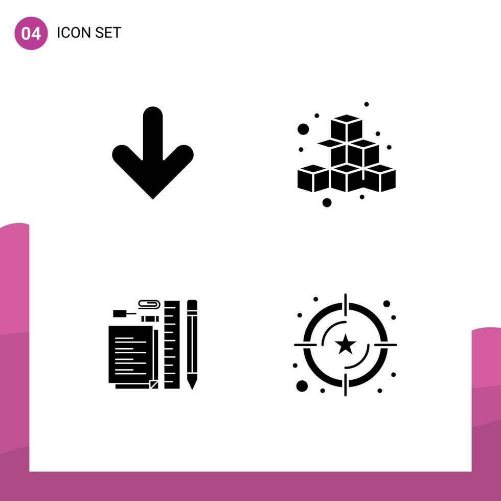 interface mobile glyphe solide ensemble de 4 pictogrammes de flèche téléchargement fixe stylo amusant éléments de conception vectoriels modifiables vecteur