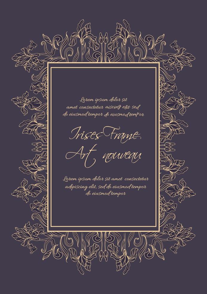 élégant cadre vintage classique. gracieux iris dorés. Art Nouveau. pour les mariages, affiches, cartes postales, éléments de design vecteur