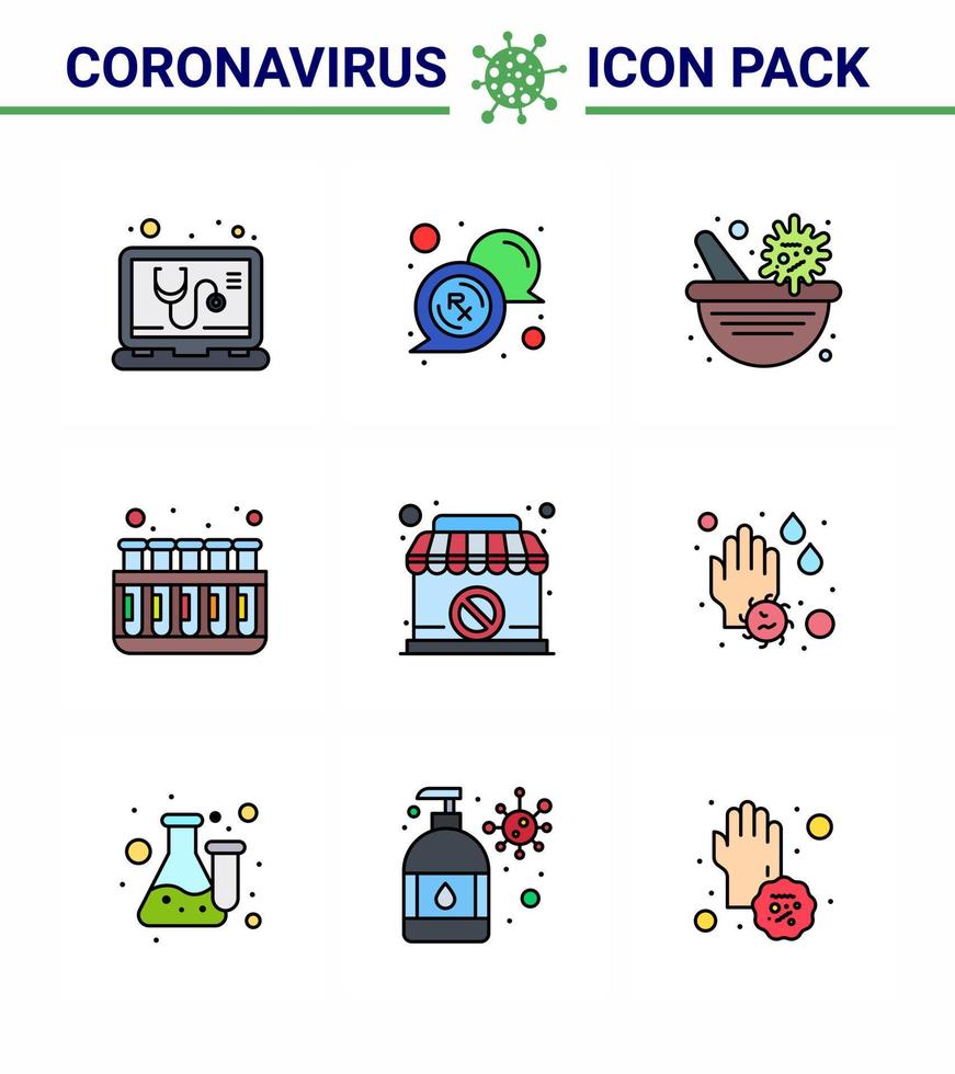 covid19 virus corona prévention de la contamination icône bleue 25 pack tels que les tubes de médecine de laboratoire de magasin chimie coronavirus viral 2019nov éléments de conception de vecteur de maladie