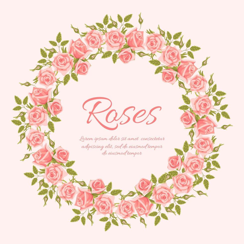 couronne de roses anglaises vintage. boutons floraux roses délicats avec des feuilles, style réaliste. pour les mariages, autocollants, affiches, cartes postales, éléments de conception. vecteur