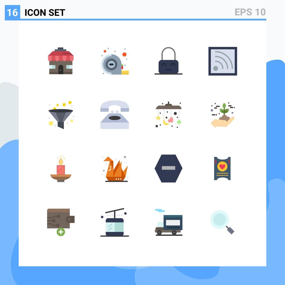 interface mobile couleur plate ensemble de 16 pictogrammes d'entonnoir de communication sur filtre wifi pack modifiable d'éléments de conception de vecteur créatif