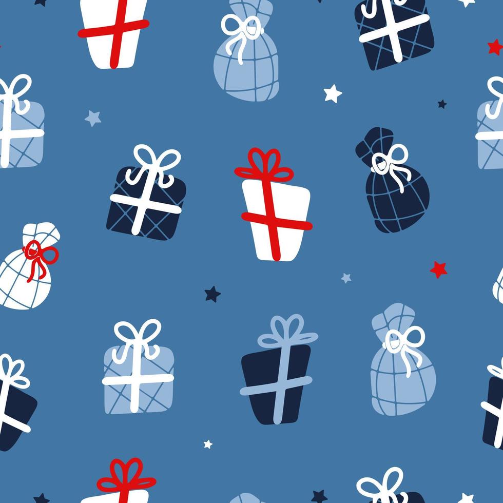 motif lumineux et mignon pour enfants festifs. coffrets cadeaux avec des arcs. pour noël, anniversaire, nouvel an. illustration vectorielle dans un style de dessin animé scandinave. pour l'impression sur tissu, marchandise, emballage cadeau. vecteur