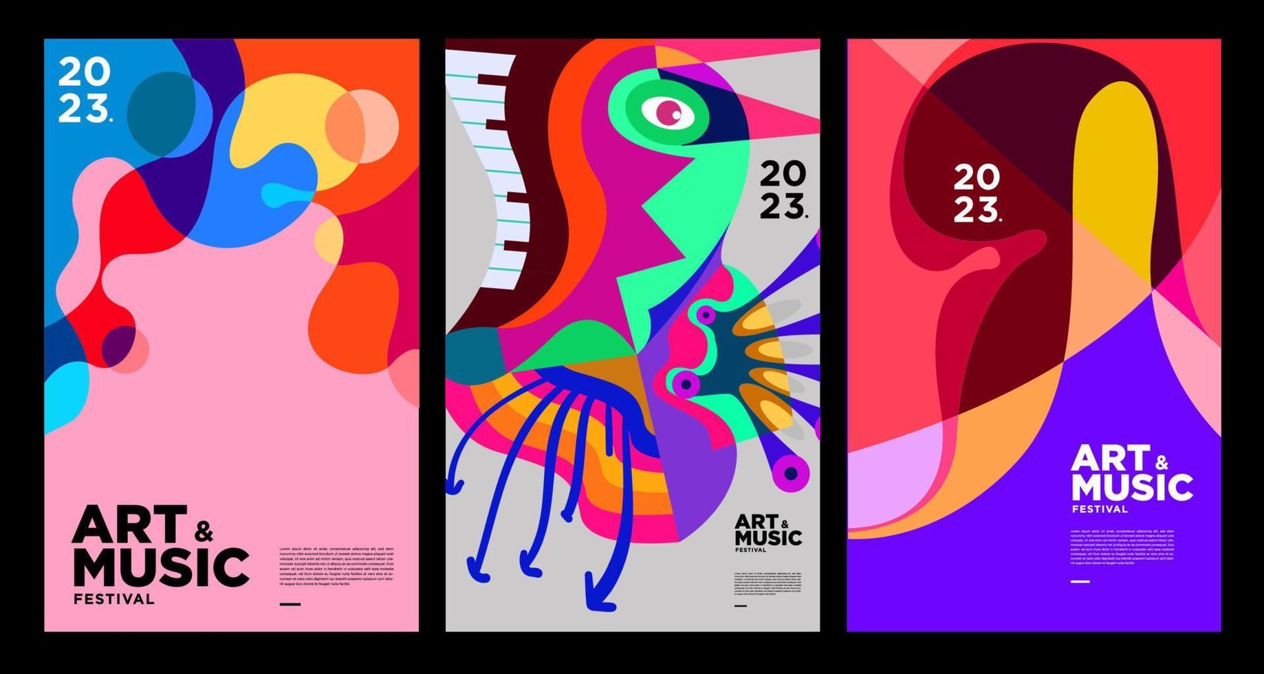 affiche et modèle de couverture du festival d'art et de musique coloré d'été 2023 vecteur