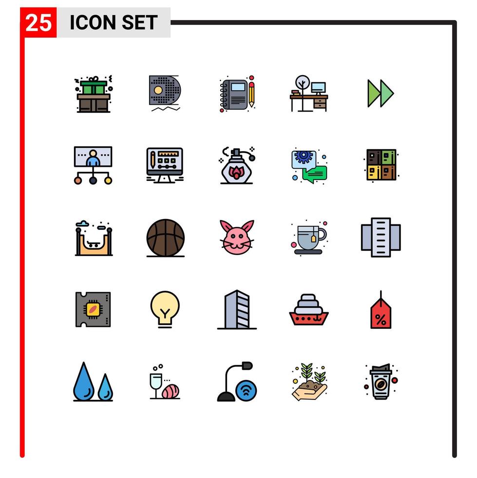 groupe de 25 couleurs plates de lignes remplies modernes définies pour le contrôle de la place rapide moleskine bureau confort éléments de conception vectoriels modifiables vecteur