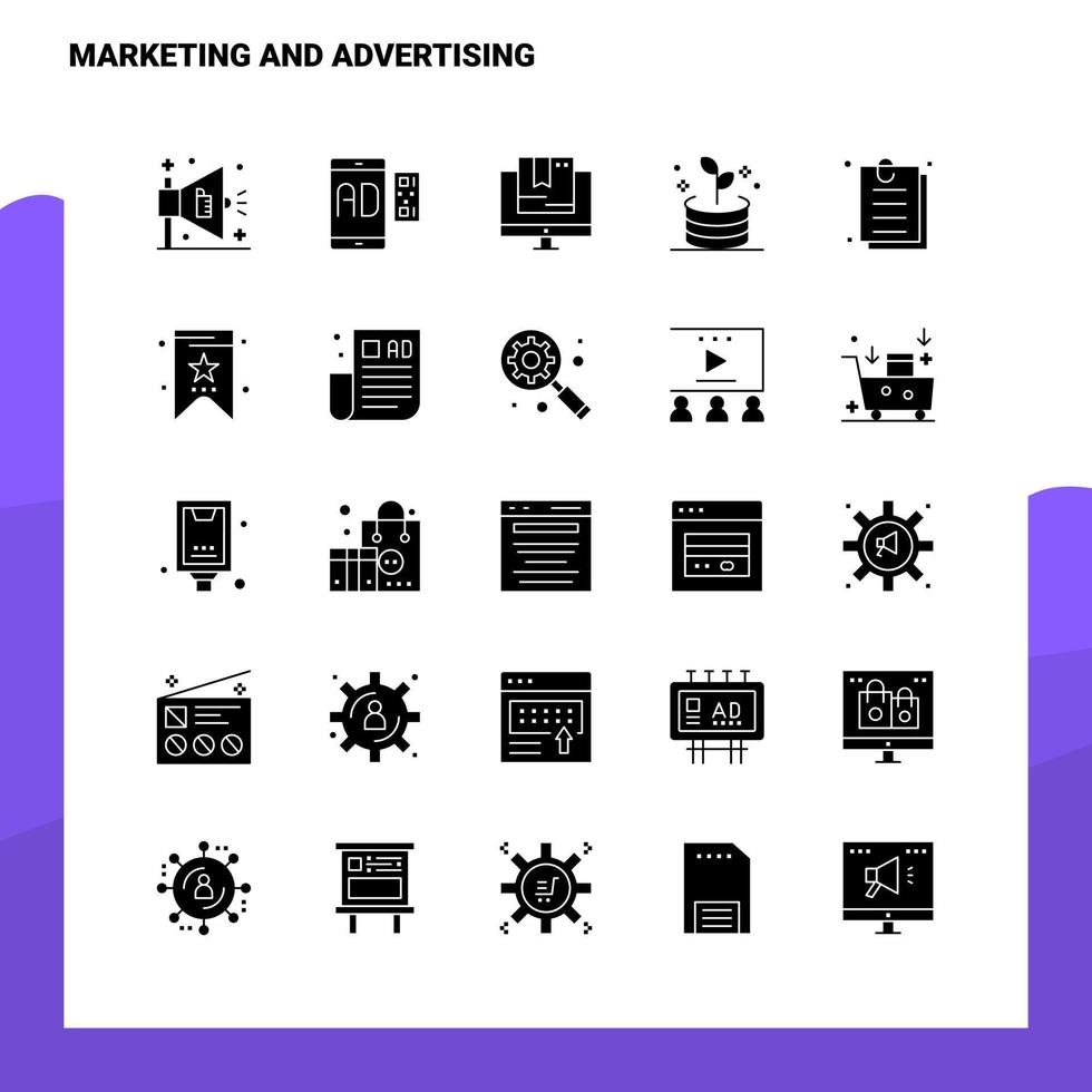 25 jeu d'icônes de marketing et de publicité modèle d'illustration vectorielle d'icône de glyphe solide pour des idées web et mobiles pour une entreprise commerciale vecteur