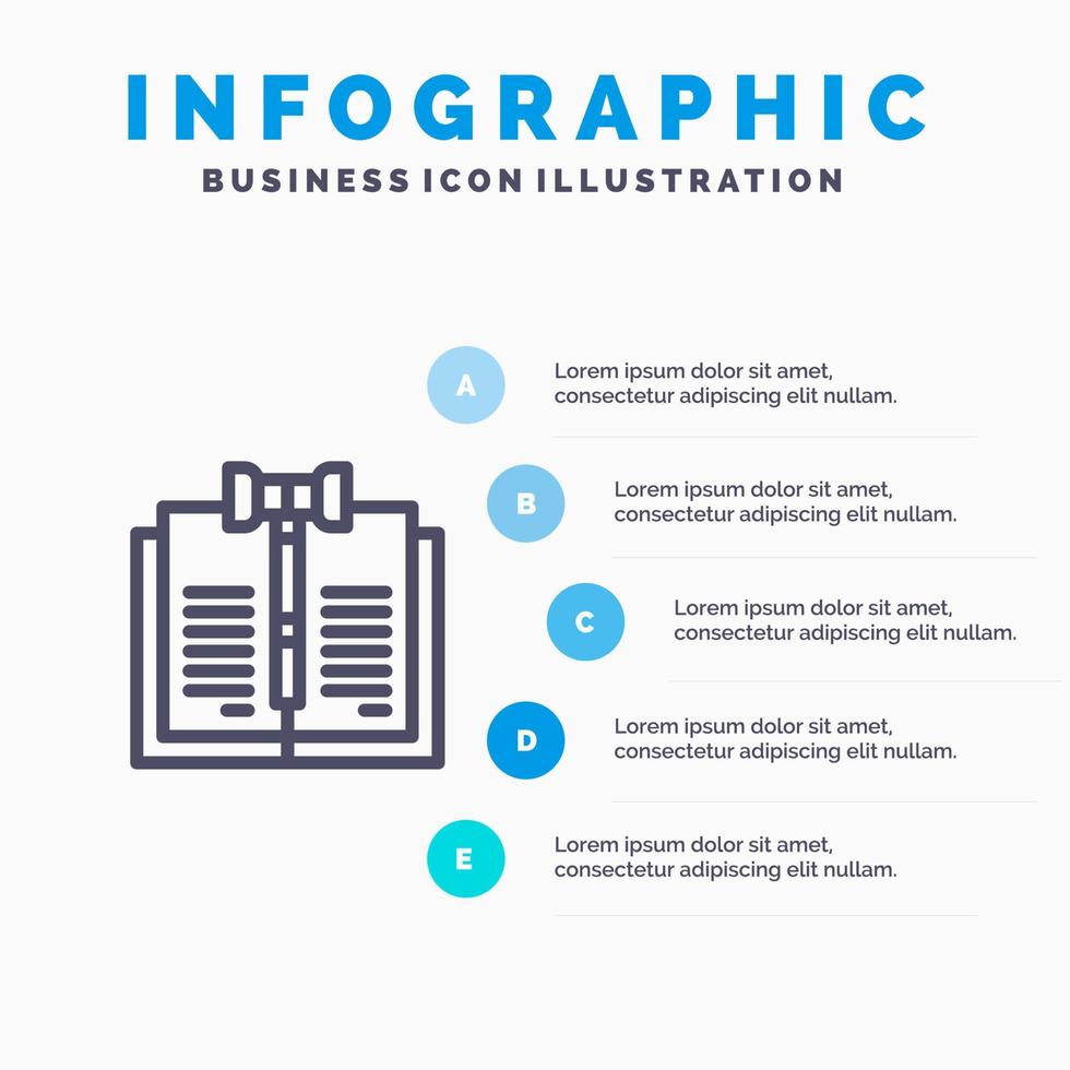 icône de ligne d'enregistrements de droit numérique de droit d'auteur d'entreprise avec fond d'infographie de présentation en 5 étapes vecteur