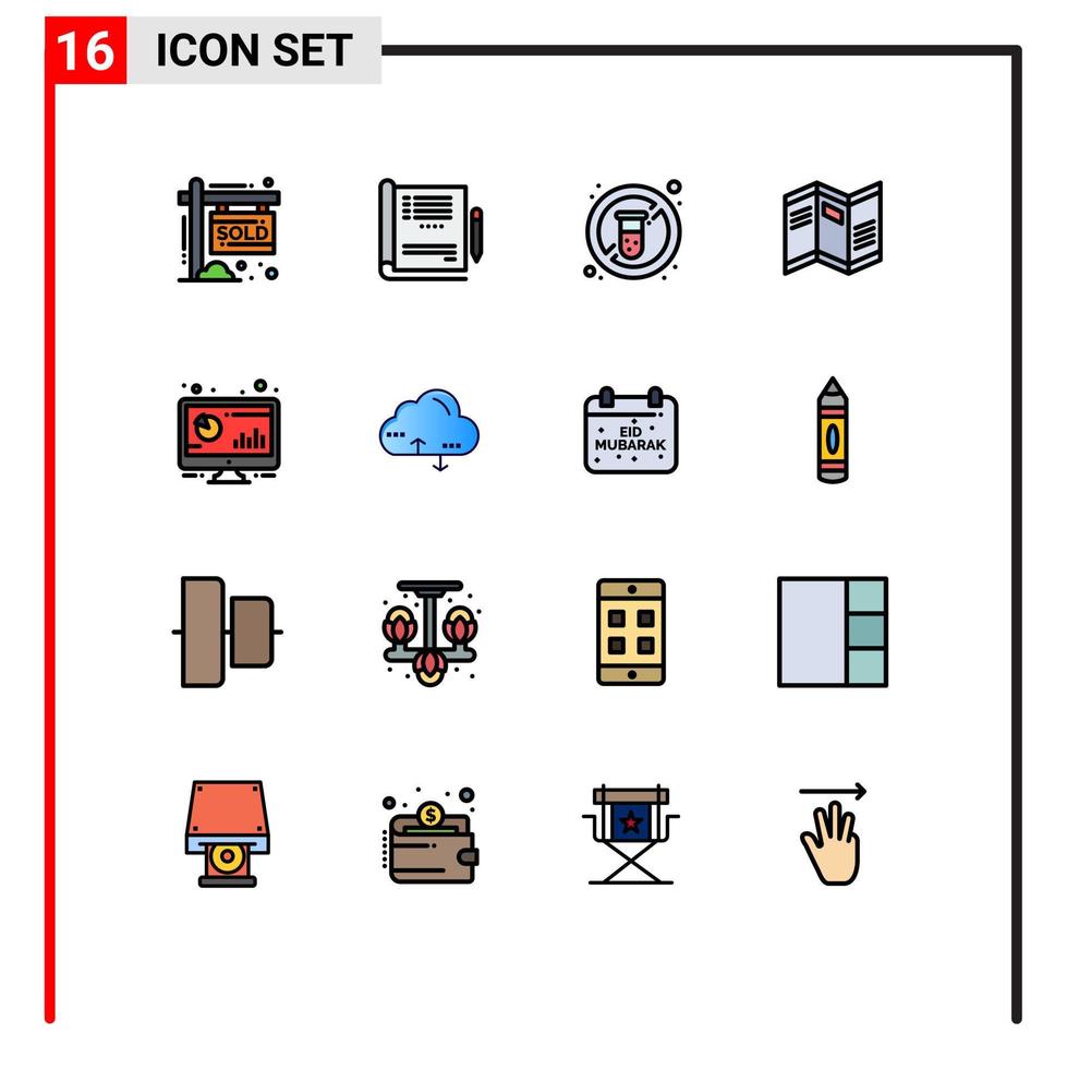 symboles d'icônes universelles groupe de 16 lignes modernes remplies de couleurs plates de papier à barres journal d'actualités de régime éléments de conception vectoriels créatifs modifiables vecteur