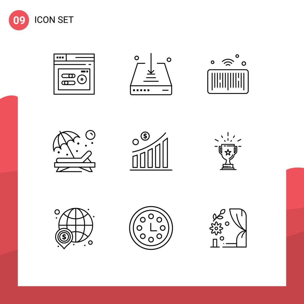 pack de 9 contours créatifs d'éléments de conception vectoriels modifiables de personne de code à barres de soleil d'entreprise vecteur