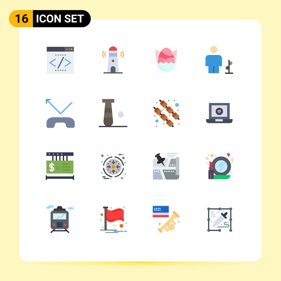 16 couleurs plates universelles définies pour les applications web et mobiles panneau de signalisation direction corps d'oeuf heureux pack modifiable d'éléments de conception de vecteur créatif