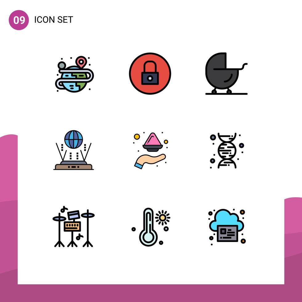 9 icônes créatives signes et symboles modernes de couleur connecter bébé routeur internet éléments de conception vectoriels modifiables vecteur