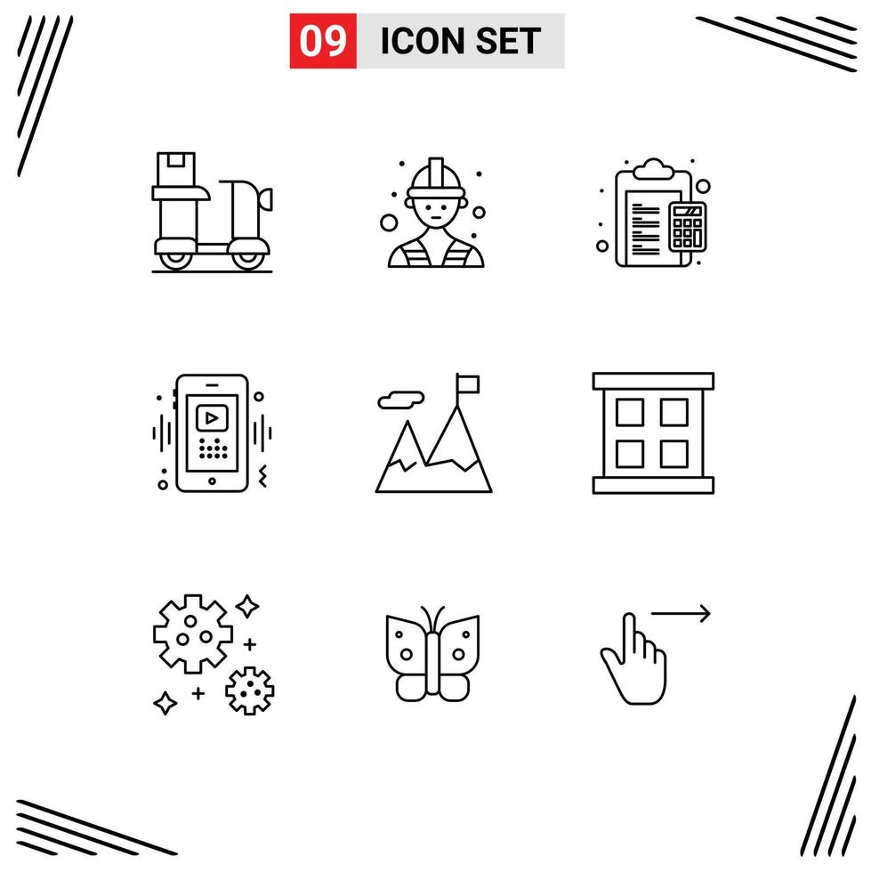 groupe de 9 contours des signes et des symboles pour la vidéo mobile calculer des éléments de conception vectoriels modifiables payables intelligents vecteur