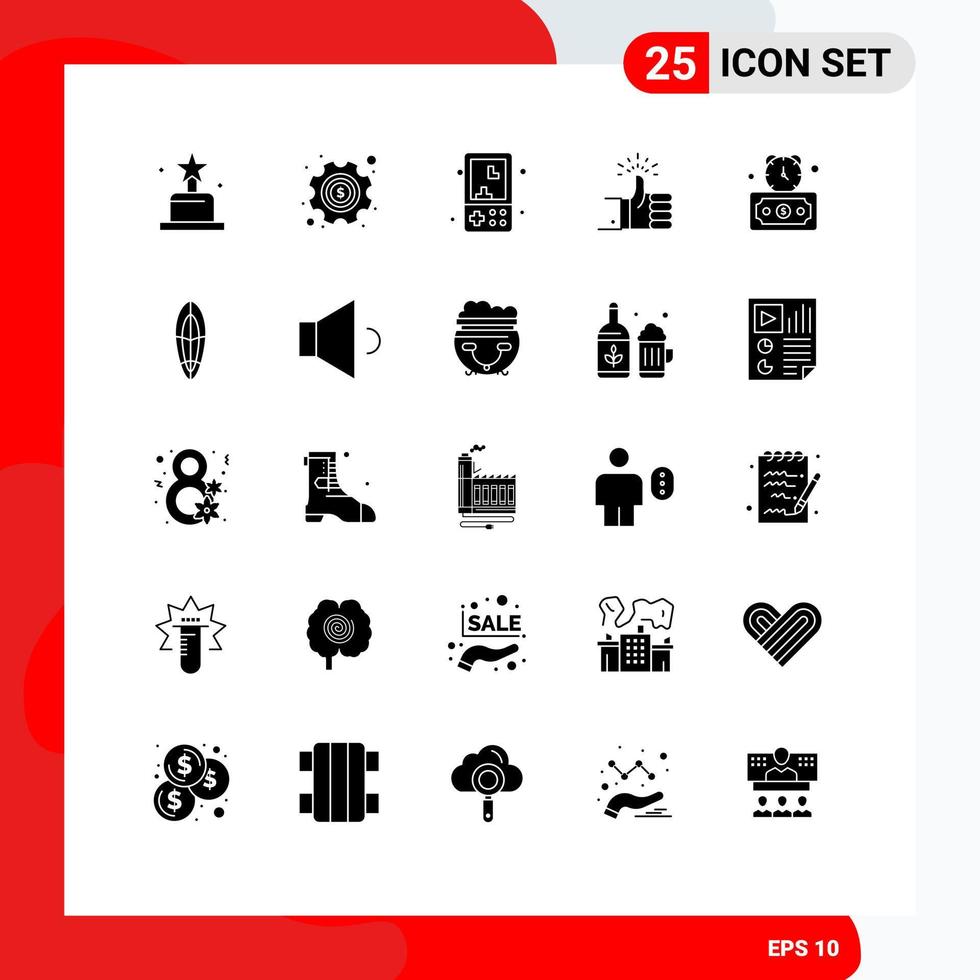interface mobile glyphe solide ensemble de 25 pictogrammes de revue de minuterie amusant comme des éléments de conception vectoriels modifiables vecteur
