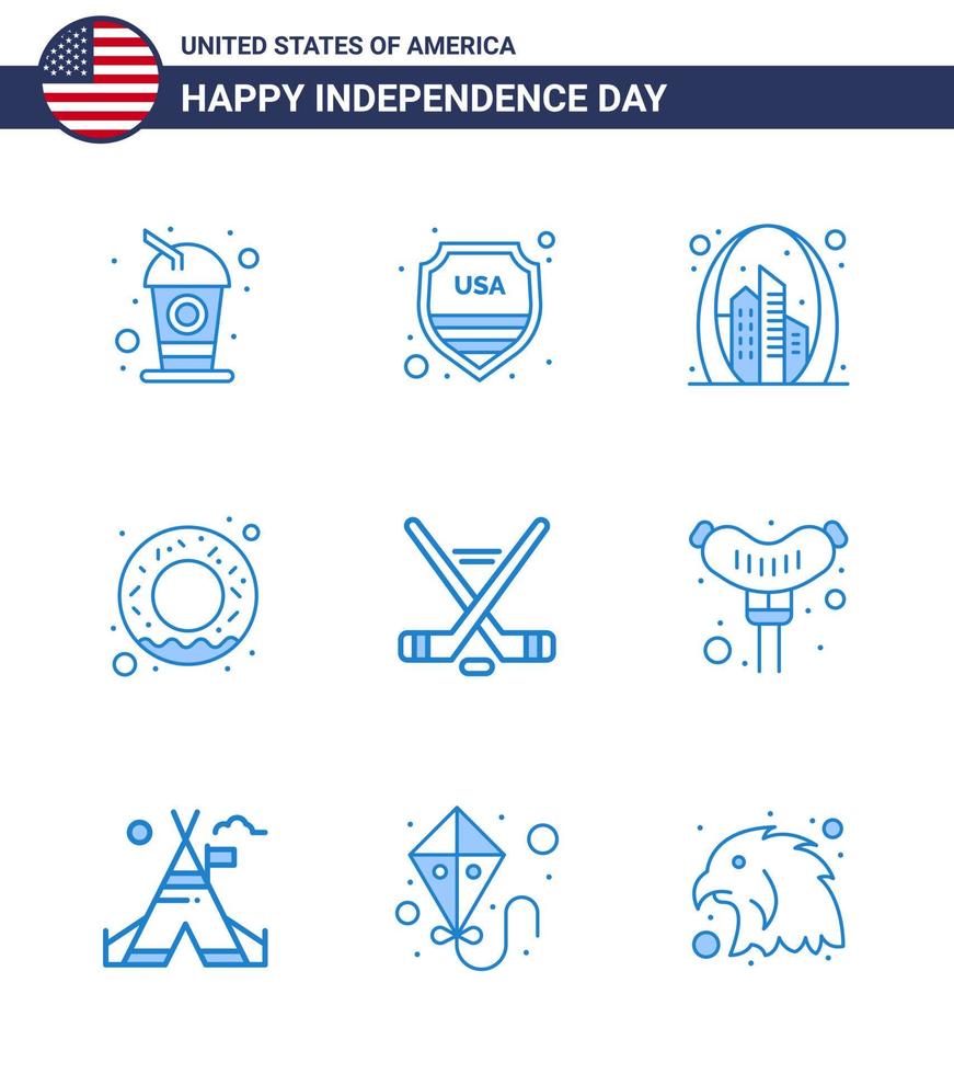 4 juillet usa joyeux jour de l'indépendance icône symboles groupe de 9 blues moderne de glace sport nutrition arche alimentaire usa modifiable usa day vector design elements