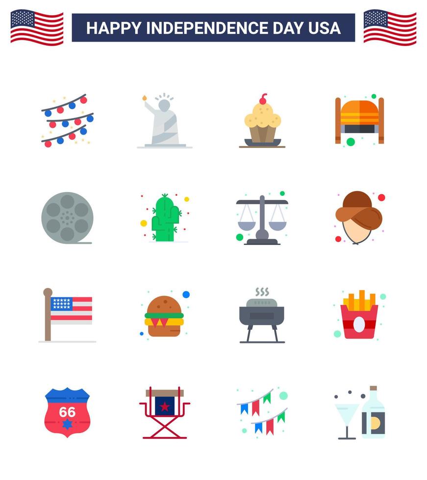 16 usa pack plat de signes et symboles de la fête de l'indépendance des portes de gâteau du salon d'entrée thanksgiving modifiables usa day vector design elements