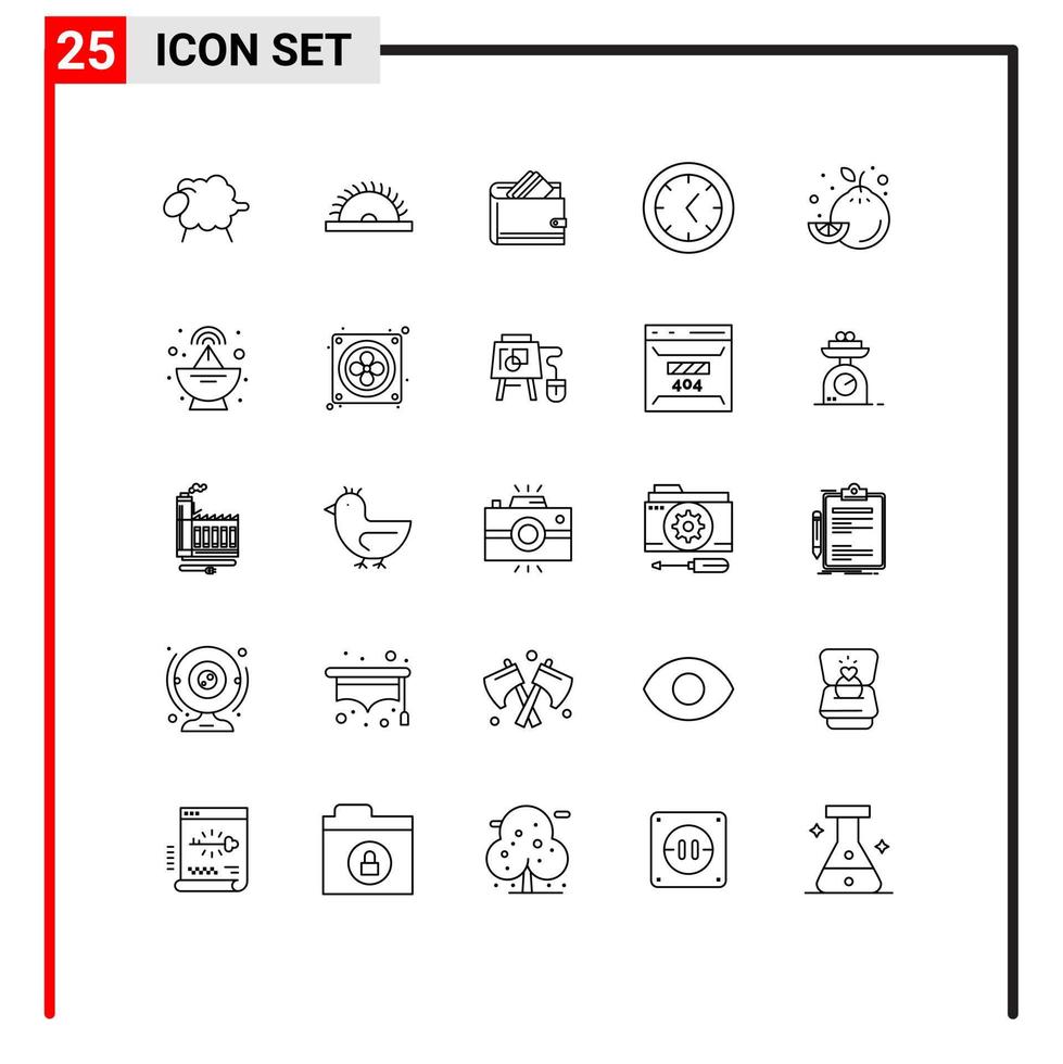 25 pack de lignes d'interface utilisateur de signes et symboles modernes d'outils de portefeuille d'horloge de fruits financent des éléments de conception vectoriels modifiables vecteur