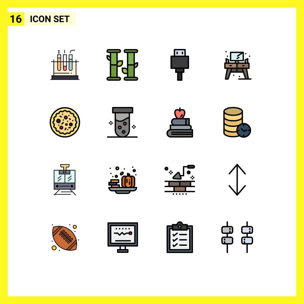 symboles d'icônes universels groupe de 16 lignes modernes remplies de couleurs plates de pizza table de fichier de cuisine italienne vivant éléments de conception vectoriels créatifs modifiables vecteur