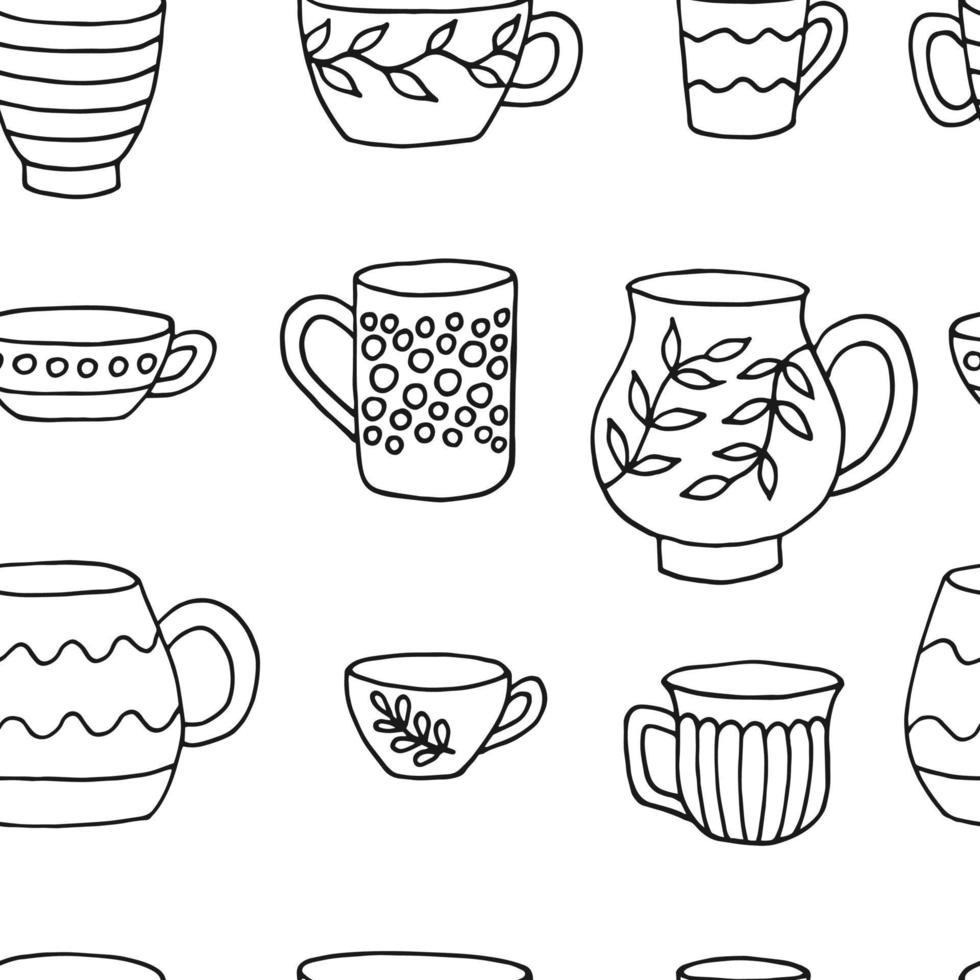 modèle sans couture avec tasse tasse. tasse dans un style doodle. illustration vectorielle dessinés à la main. vecteur