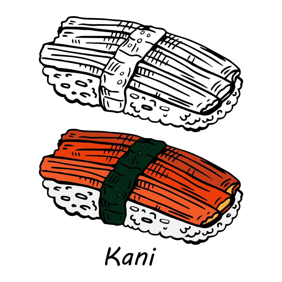 Sushi bâtonnet de crabe kani nigiri sur fond blanc vecteur
