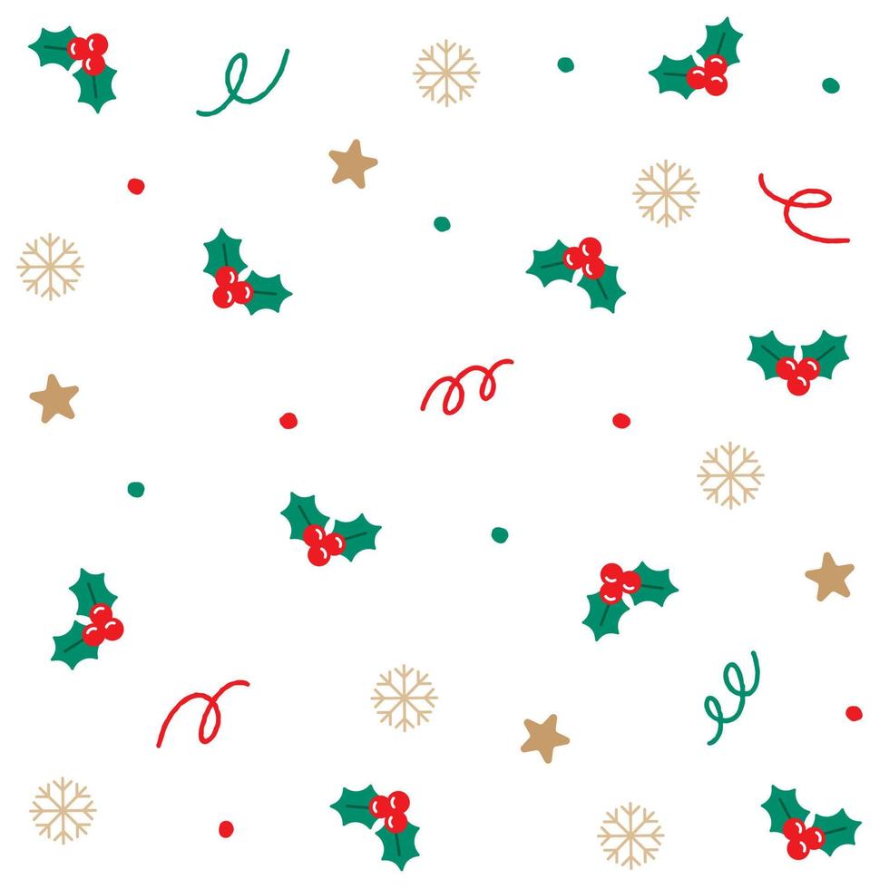 mignon joyeux noël houx étoile flocon de neige élément de confettis ditsy saupoudrer étincelle éclat petit polkadot printemps ligne abstrait coloré pastel rouge vert sans soudure de fond pour la fête de noël vecteur