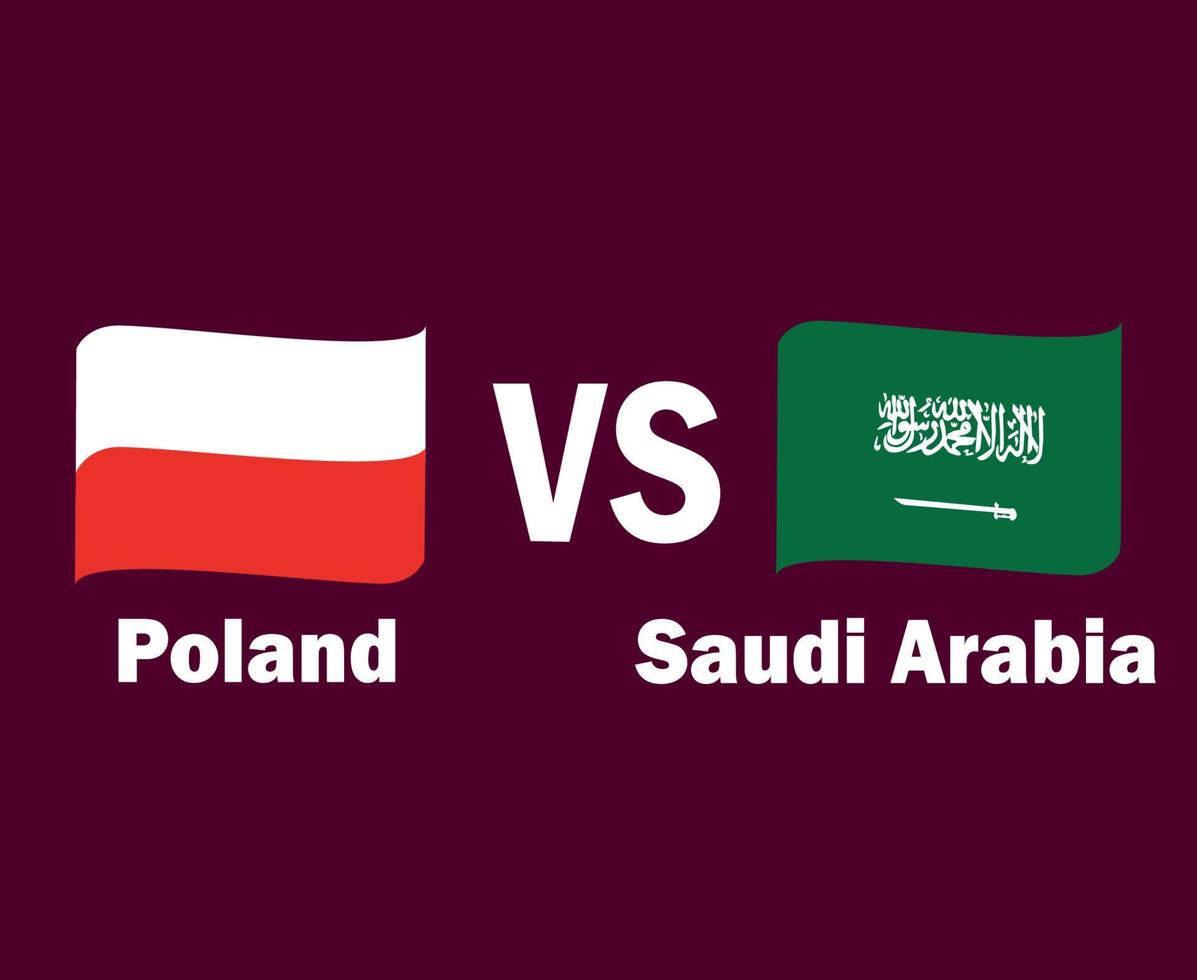 pologne et arabie saoudite drapeau ruban avec noms symbole conception europe et asie football final vecteur pays européens et asiatiques équipes de football illustration