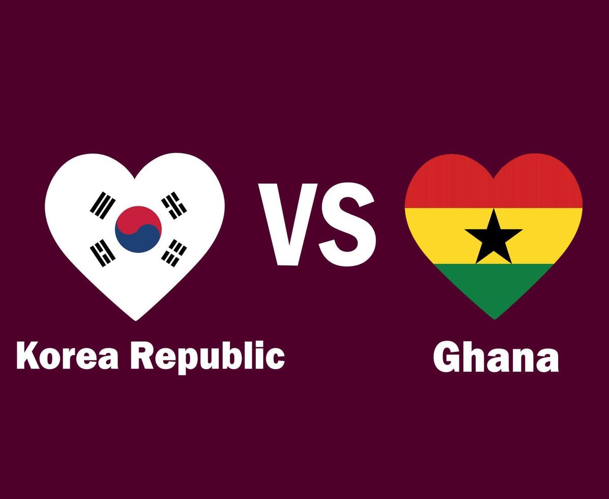 corée du sud et ghana drapeau coeur avec noms symbole conception afrique et asie football final vecteur pays africains et asiatiques équipes de football illustration