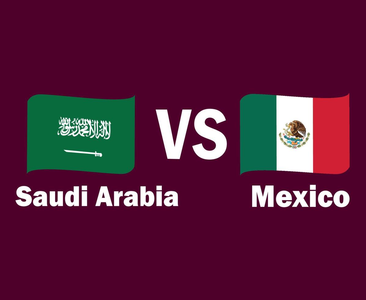 ruban de drapeau arabie saoudite et mexique avec noms symbole conception amérique du nord et asie football final vecteur pays nord-américains et asiatiques équipes de football illustration
