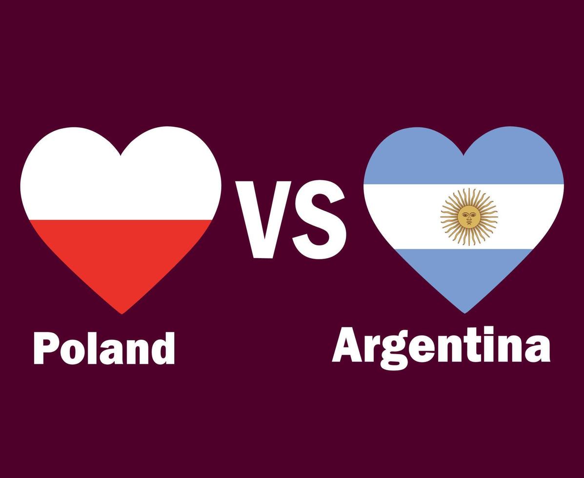 pologne et argentine drapeau coeur avec noms symbole conception amérique latine et europe football final vecteur amérique latine et pays européens équipes de football illustration